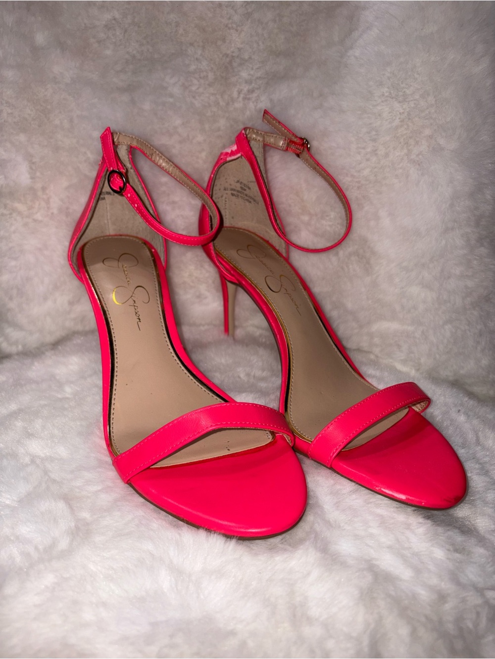 Jessica Simpson Neon Pink Ankle-Strap Stiletto Sandals
